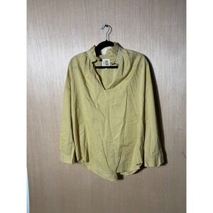A Shirt Thing Yellow Cotton Ruffle Collar V-Neck Oversized Small Made in LA